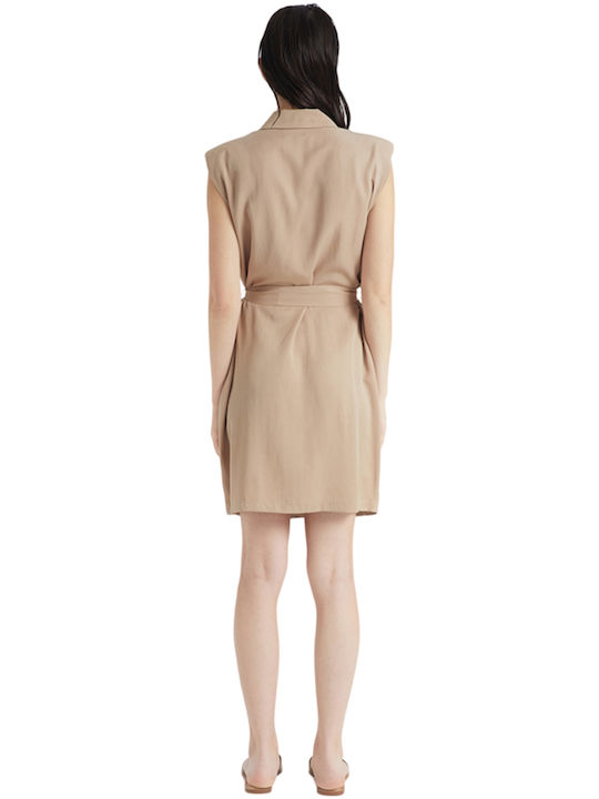 4tailors Kinisis Καλοκαιρινό Mini Φόρεμα Μπεζ