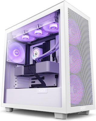 NZXT H7 Flow RGB Gaming Midi Tower Computer Case with Window Panel White