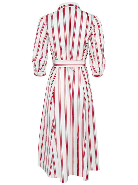 Sibari Red Stripe Dress Semi-Sheer Dress