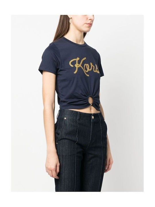 Women's Summer Crop Top Cotton Short Sleeve Navy Blue