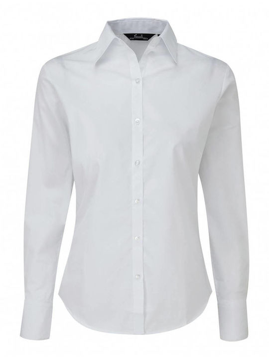 PREMIER PR300 Women's long-sleeved poplin shirt 65% Polyester - 35% Cotton 105gsm WHITE