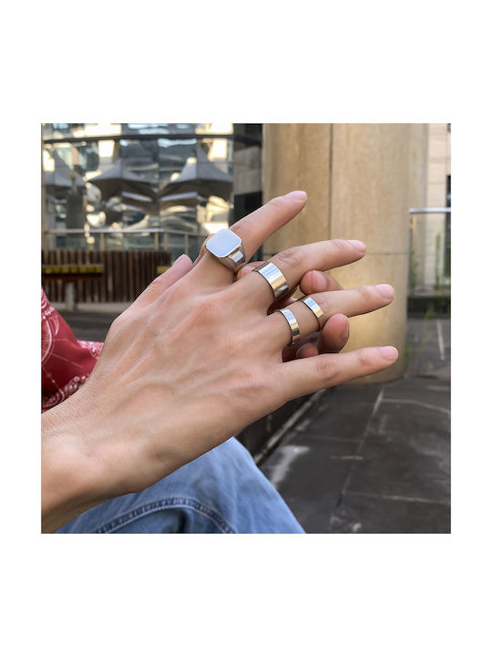 Retro Geometric Rings, set of 4 rings, in silver color, brass alloy.