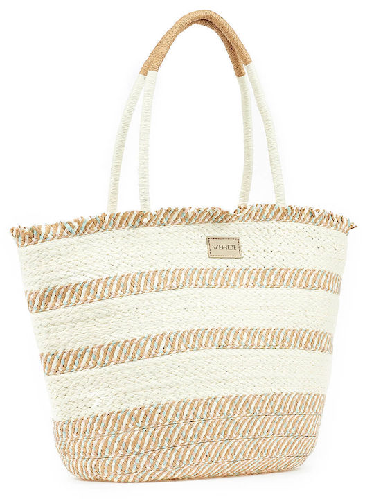 Verde Stroh Strandtasche Beige mit Streifen