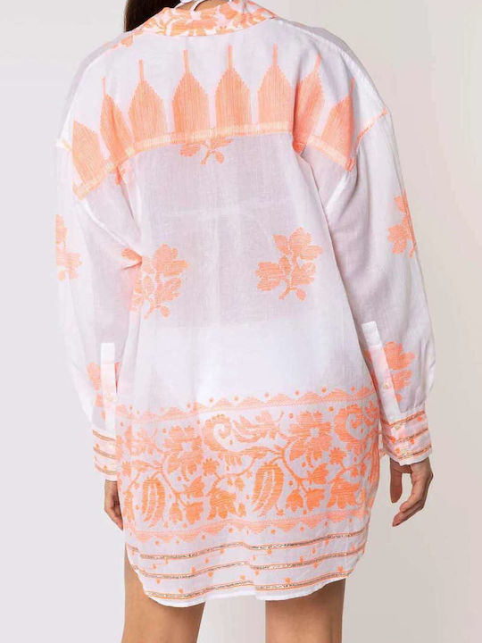 Πουκαμισο Shirt W/Dhaka Print & Silver Trim JD6138-P PNK/N ORG pale pink/neon orange