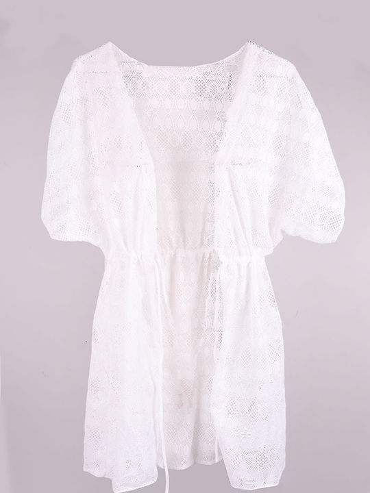 Women's short kimono short perforated White