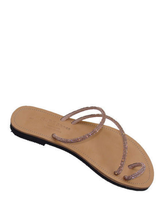 Leather Handmade Flat Sandal with Glitter Bronze color