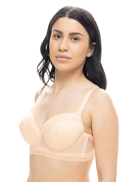 Women's bra with lace and underwire with light padding (C Cup)-3019b Salmon