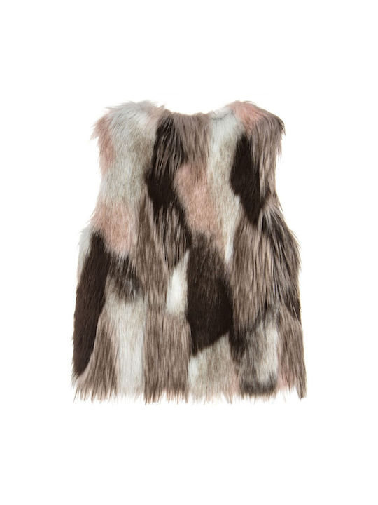 Sleeveless fur jacket white pink black (3M16024)