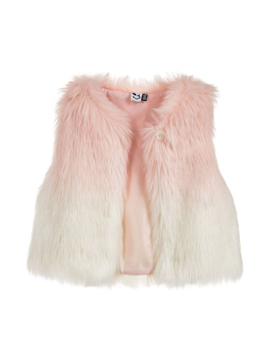 Sleeveless fur jacket white pink (3M16012)