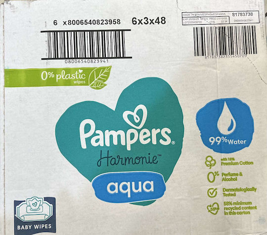 Pampers Harmonie Aqua Hypoallergene Baby-Feuchttücher mit 99% Wasser ohne Duftfrei Alkohol- und Parabene 18x48 Stück pro Packung