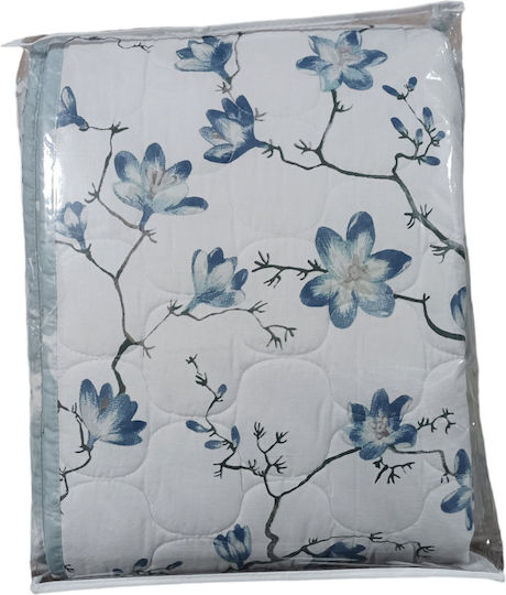 Charalambidis Textiles Бадемово дърво Покривало Единично от Памук & Полиестер Светлосин 160x230см