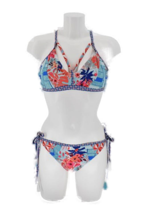 Tartan Mix Bikini Τριγωνάκι Floral Γαλάζιο