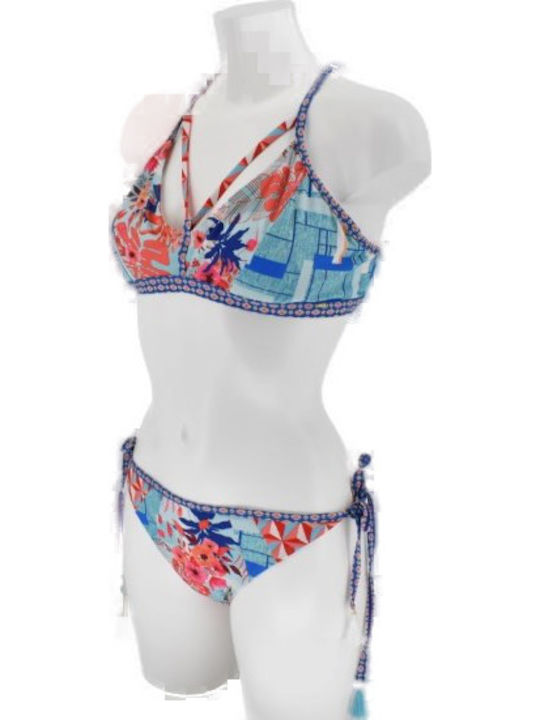 Tartan Mix Bikini Τριγωνάκι Floral Γαλάζιο