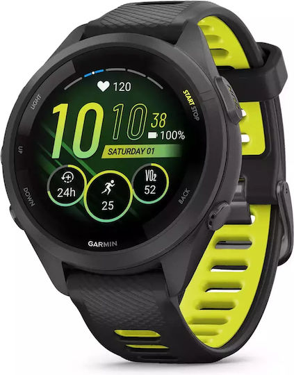 Garmin Forerunner 265s 42mm Waterproof Smartwatch with Heart Rate Monitor (Black/Amp Yellow)