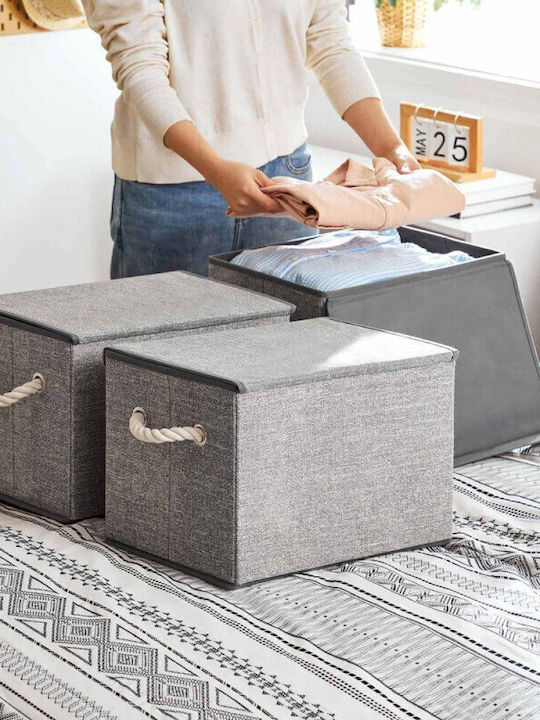 Songmics Stoff Aufbewahrungsbox mit Deckel Gray 38x25x25cm 3Stück