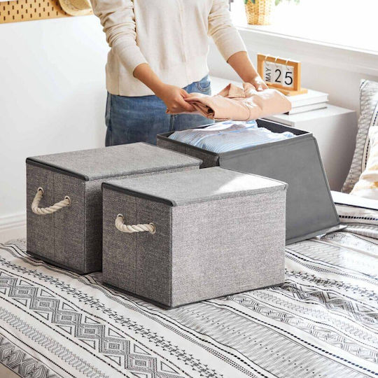 Songmics Fabric Storage Box with Lid Gray 38x25x25cm 3pcs