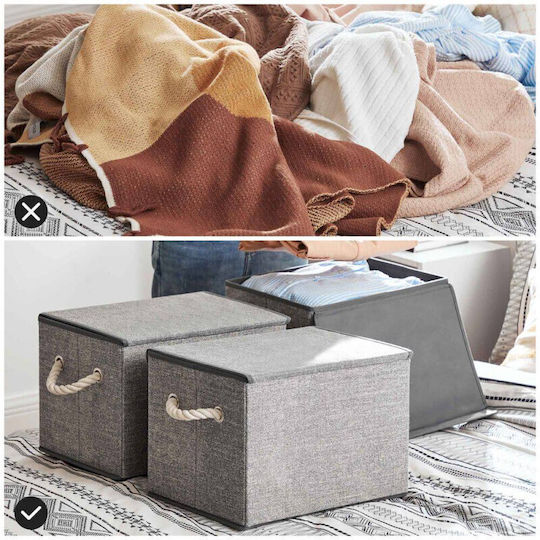 Songmics Fabric Storage Box with Lid Gray 38x25x25cm 3pcs