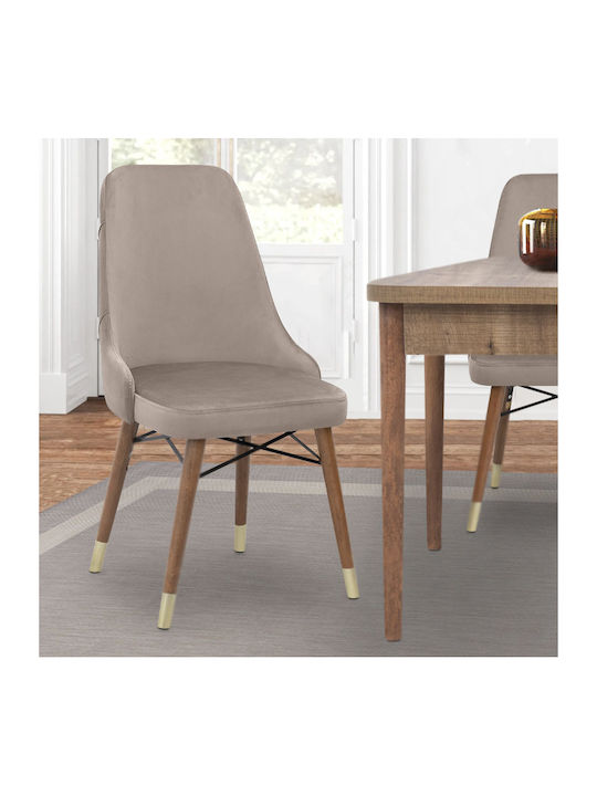 Venus Dining Room Velvet Chair Beige / Walnut / Gold 53x48x95cm