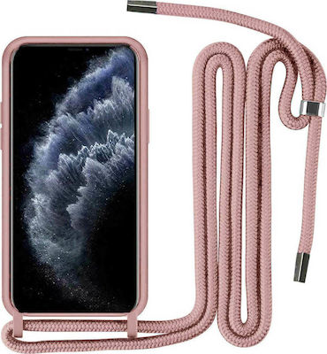 Liquid Silicone Back Cover with Strap Pink (iPhone 12 Pro Max)