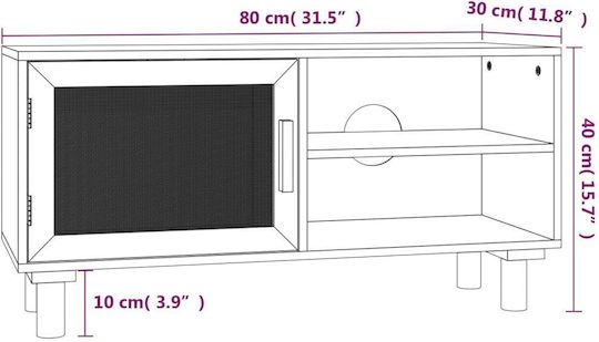 Έπιπλο Τηλεόρασης από Μασίφ Ξύλο Μαύρο Μ80xΠ30xΥ40cm