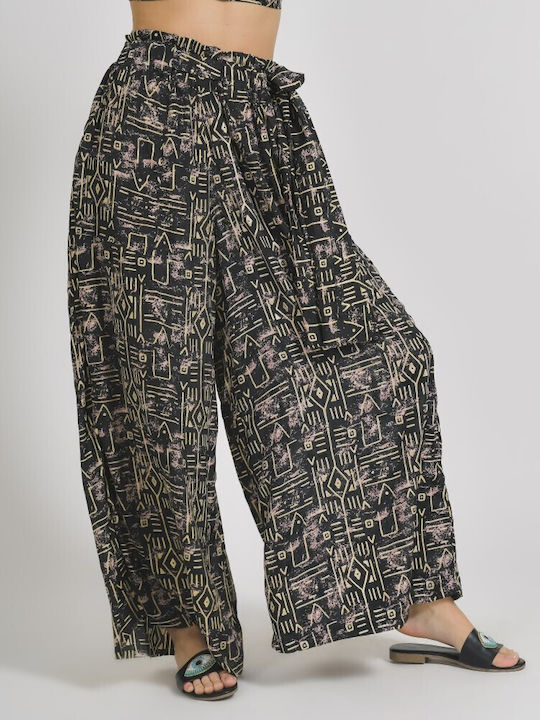 Ble Resort Collection Pantaloni Largi Pentru Plajă În Culoare Negru Ble Resort Collection Pantaloni Largi Pentru Plajă În Culoare Negru