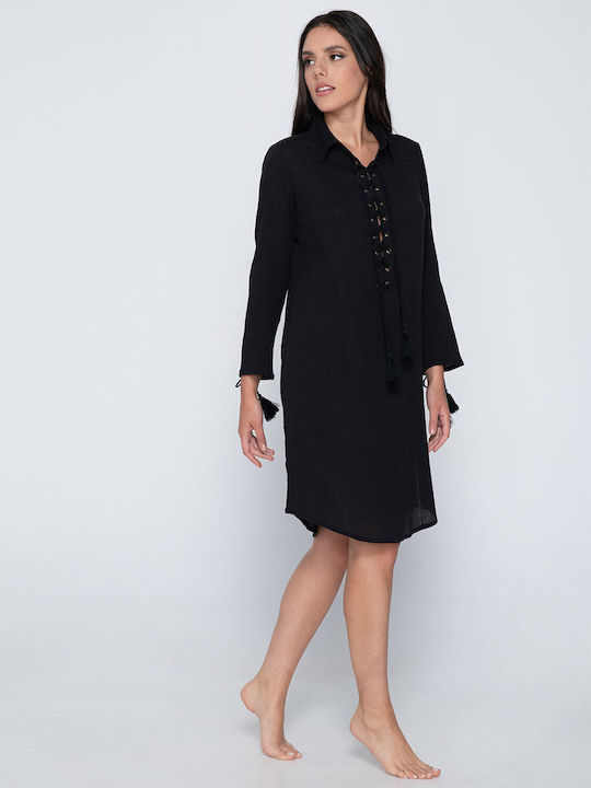 Luna Mia Damen Mini Kleid Strand Schwarz