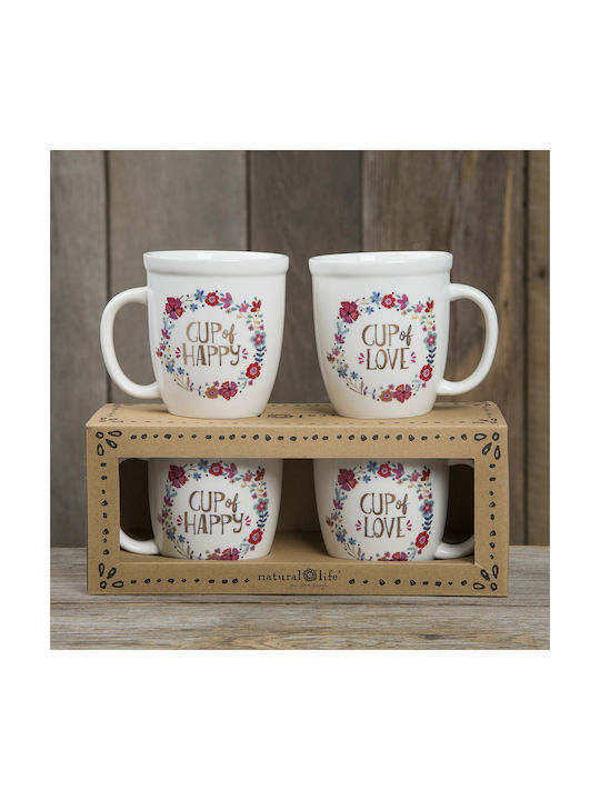 Natural Life Cup of Love & Cup of Happy Ceramic Cup White 2pcs
