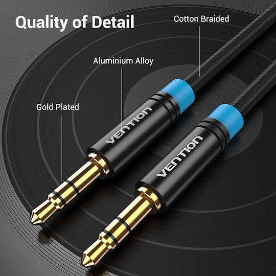 Vention Vention 3.5mm Jack Cable - 3.5mm Male to 3.5mm Male Black 1.5m with Gold Plated Terminals
