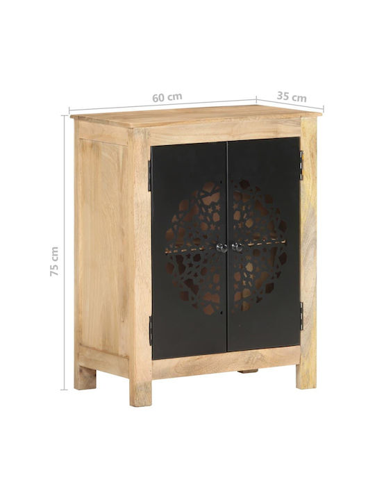 Sideboard made of Solid Wood & Metal Beige 60x35x75cm