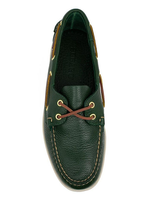 Men's Leather Boat Shoes Green 73118WW-A8Y