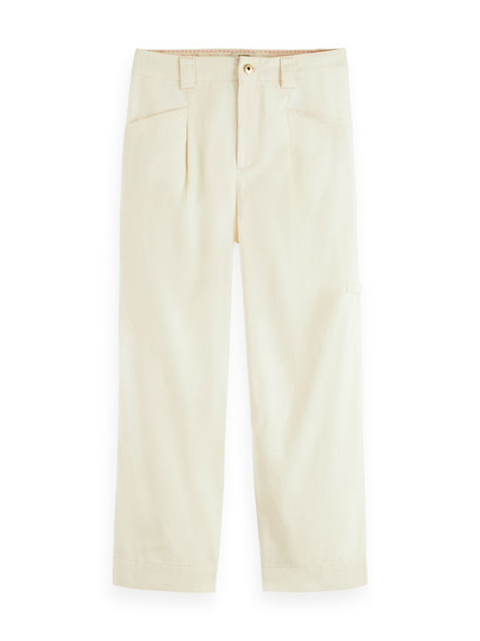 Scotch & Soda Women's High-waisted Cotton Trousers in Straight Line Beige