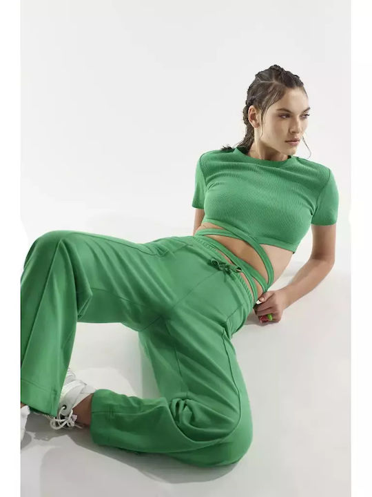 Women's Summer Crop Top Cotton Short Sleeve Green