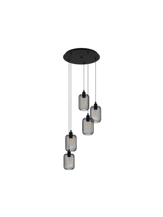 Eglo Wrington Hängelampe Schwarz Raster für 5 Lampen E27 54x150cm.