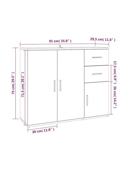 Μπουφές mit Schubladen Weiß 91x29.5x75cm
