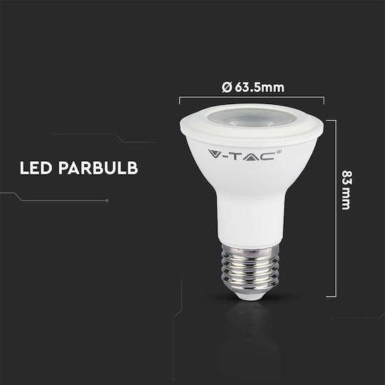 V-TAC LED-Lampe 5.8W 84mm für Fassung E27 und Form PAR20 Warmes Weiß 425lm