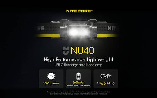 NiteCore Rechargeable Headlamp LED IP68 with Maximum Brightness 1000lm NU40 Black