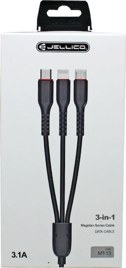 Jellico ΜΤ-13 Regular USB to Lightning / Type-C / micro USB 1m Cable (34.912.0731)