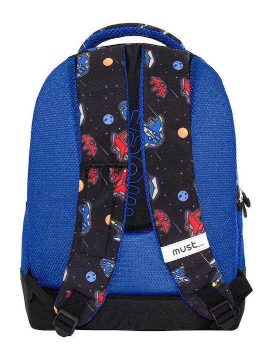 Must Space Battle with 3 Compartments School Bag Backpack Elementary, Elementary in Black color