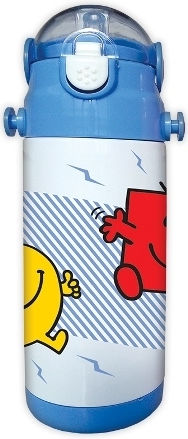 CHartini Poli Kids Water Bottle Mr. Men and Little Miss Plastic with Straw Blue 450ml