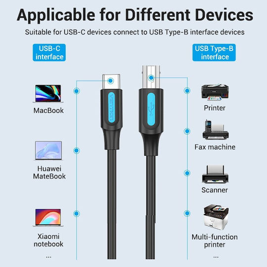 Vention USB 2.0 Cable USB Type-C Male to USB-B Black 1.5m
