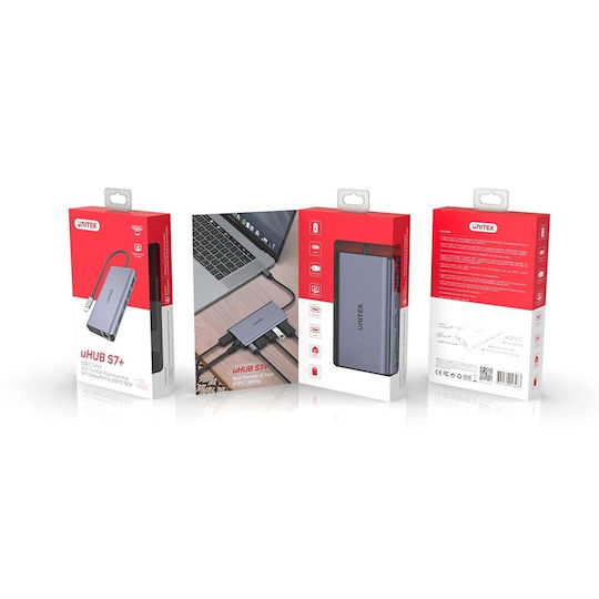 Unitek uHUB S7 USB-C / USB-A Docking Station με HDMI/DisplayPort 4K PD Ethernet Γκρι