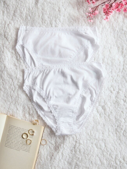 High Waist Women's Slip 2Pack with Lace White