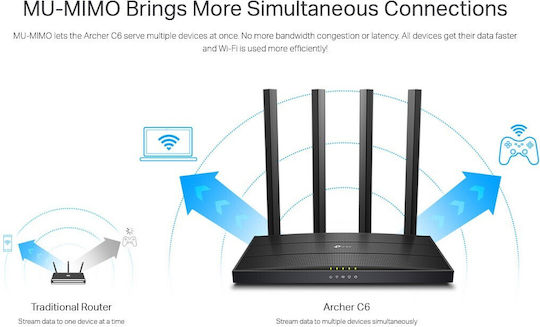 TP-LINK Archer C6 v4 Drahtlos Router Wi‑Fi 5 mit 4 Anschlüssen Gigabit Ethernet