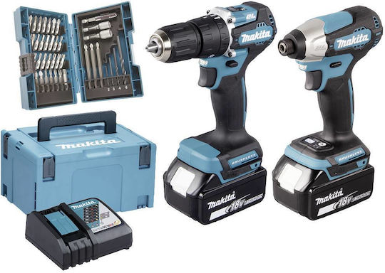 Makita DLX2414JX4 Σετ Κρουστικό Δραπανοκατσάβιδο & Παλμικό Κατσαβίδι 18V με 2 Μπαταρίες 3Ah και Θήκη