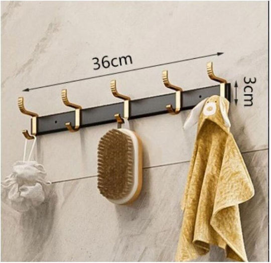 Wall-Mounted Bathroom Hook with 5 Positions ​36x1cm Black