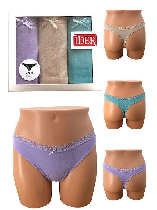 Βαμβακερά Γυναικεία String 3Pack με Δαντέλα