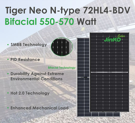 Jinko Solar Tiger Neo N-type 72HL4-BDV Monocristalină Panou Fotovoltaic 580W 2278x1134x30mm