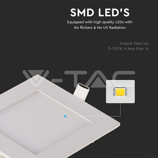 V-TAC Panou LED Pătrat Încastrat 6W cu Lumină Albă Rece 6400K 120x120cm