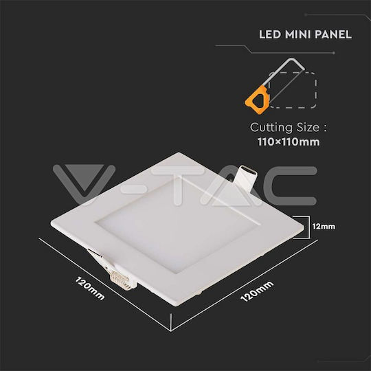 V-TAC Panou LED Pătrat Încastrat 6W cu Lumină Albă Rece 6400K 120x120cm
