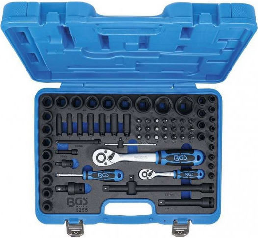 BGS Technic Sammlung mit Sechskant-Stecknüssen für Druckluft Ratschen- & Steckschlüssel-Sets 1\2" & 1\4" 69Stück
